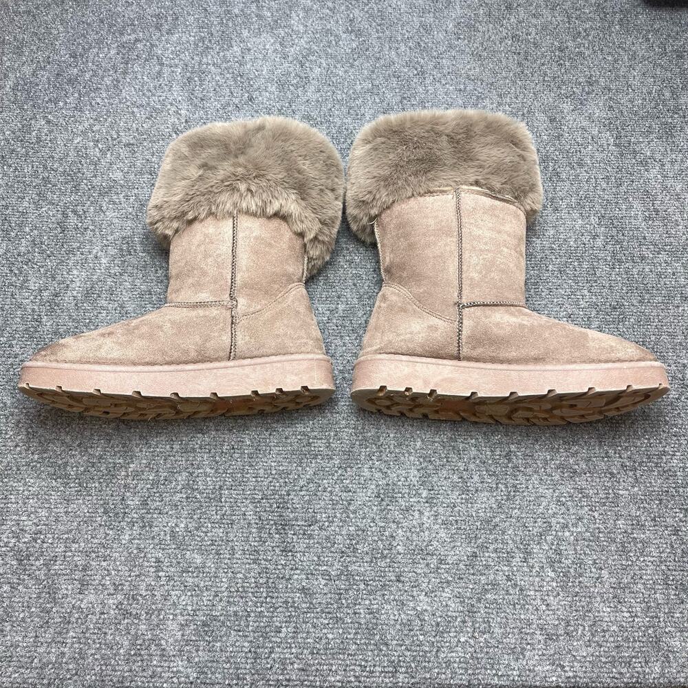 Bamboo Round Toe Faux Fur Top Slip On Casual Womens Mid0Calf Boots Shoes - Picture 5 of 10
